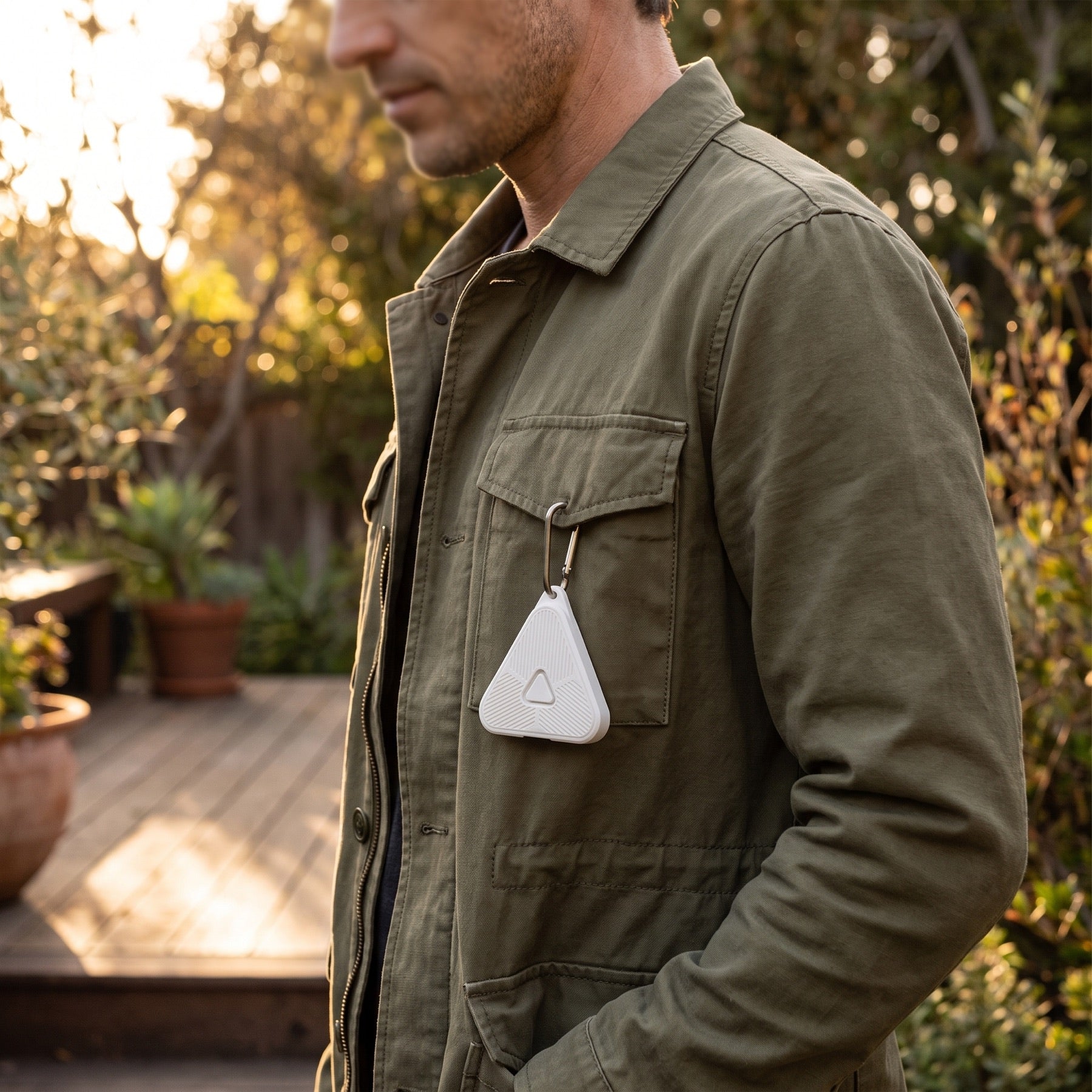 Slate Signal clipped to an outdoor jacket